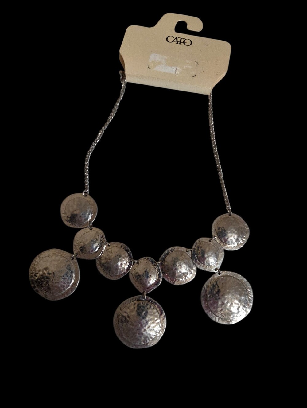 Silver-Tone Hammered Disc Statement Necklace